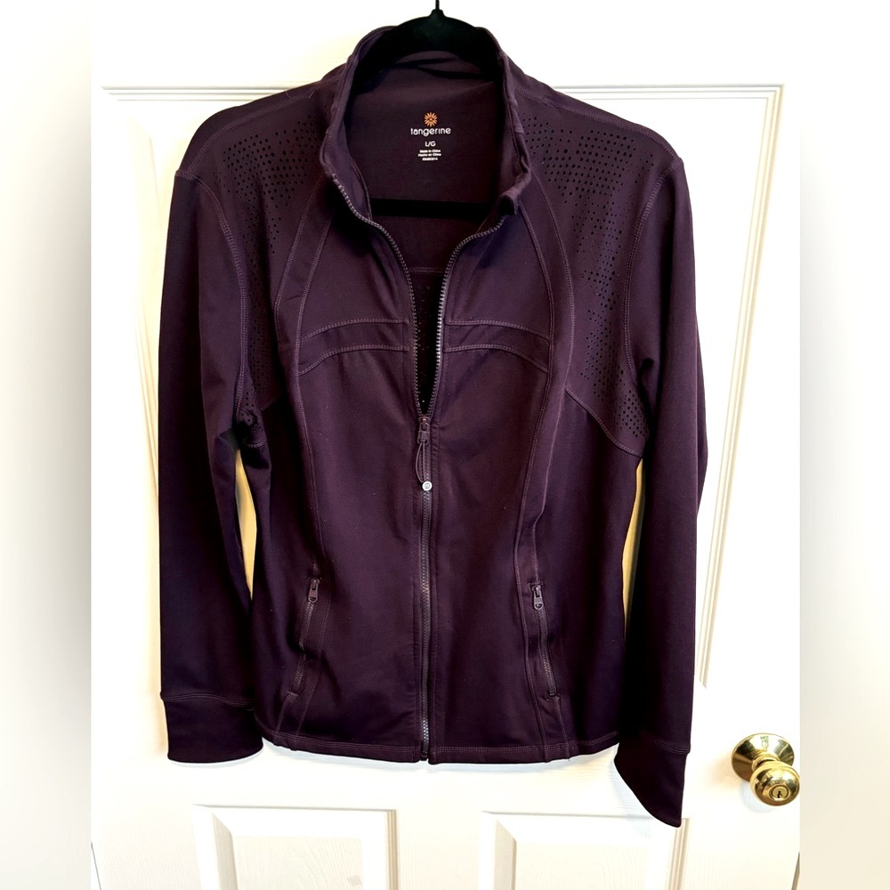 ATHLETIC ZIPPERED PURPLE TANGERINE JACKET BREATHABLE FABRIC & FRONT POCKETS SZ L